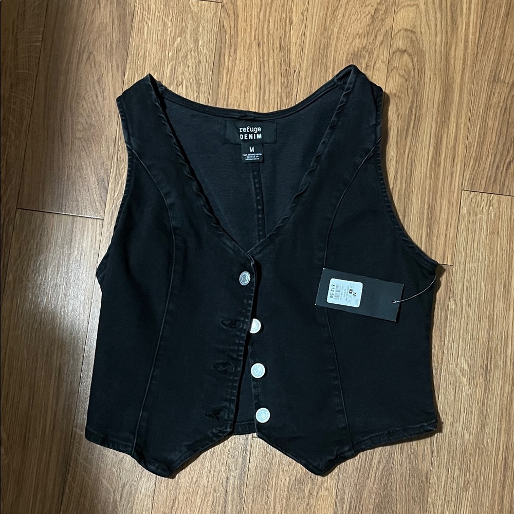 Black denim Button-Up Women's vest